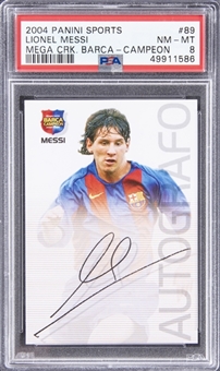 2004-05 Panini Sports Megacracks Barca Campeon "Autografo" #89 Lionel Messi Rookie Card - PSA NM-MT 8